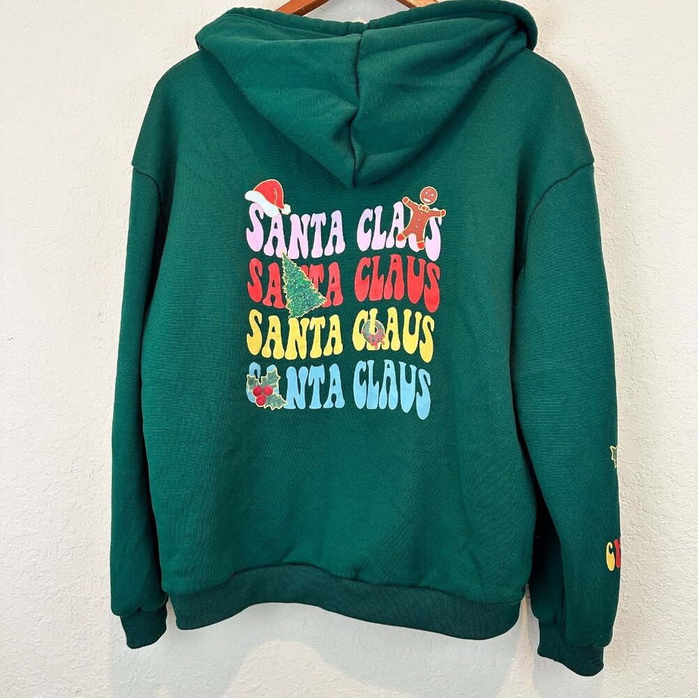 SHEIN Lightweight Womens Size Large Green Christmas Graphic Print Hoodie